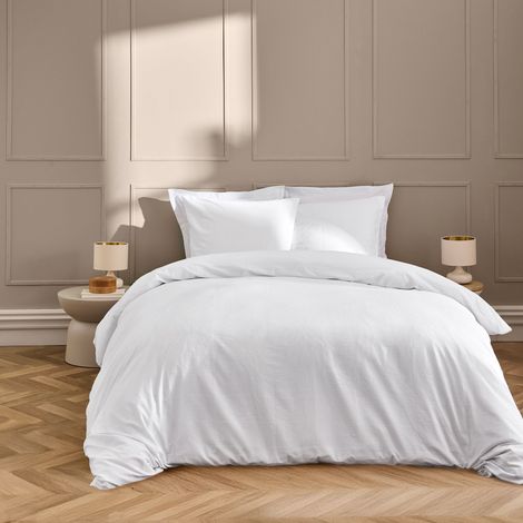 Parure Linella Ivoire - Housse de Couette avec Fermeture Pression Discrète + 2 Taies d’Oreiller - 100% Coton Lavé - Oeko-Tex - 260x240cm - Blanc (1/5)