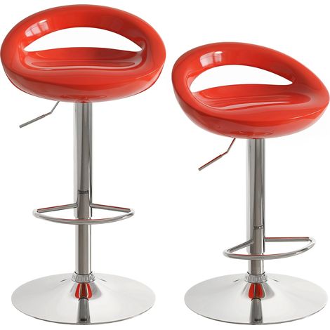 Set 2 Sgabelli da Bar Girevoli con Poggiapiedi, Altezza Regolabile Base in Acciaio Seduta in ABS, Rosso