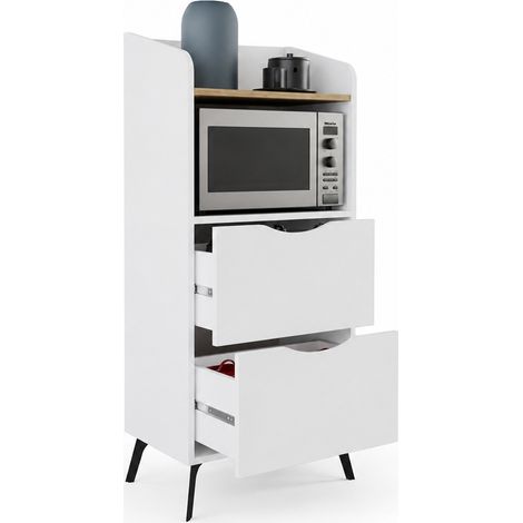 Mobile Multiuso Bianco con 2 Cassetti e 1 Ripiano Effetto Legno 60x36x136 cm (1/5)