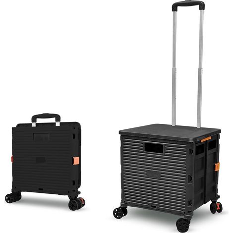 Caddie Pliable à Roulette, 54L/45KG Chariot Utilitaire Multifonctionnel et Durable de Grande Capacité avec Poignée Télescopique et 4 Roues Pivotantes Démontables pour Achats et Transportez, Noir (1/5)