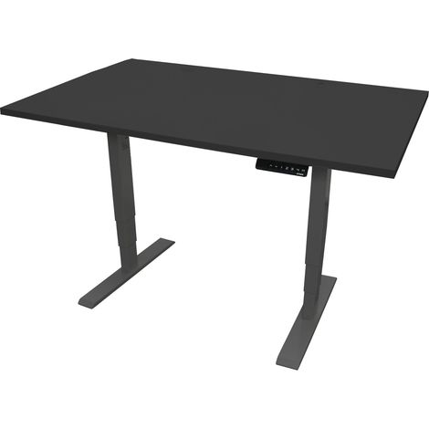 STIER Elektrisch höhenverstellbarer Schreibtisch THA, 160x80cm, schwarz/schwarz, Höhe 560-1210mm, melaminbeschichtete Platte (1/5)