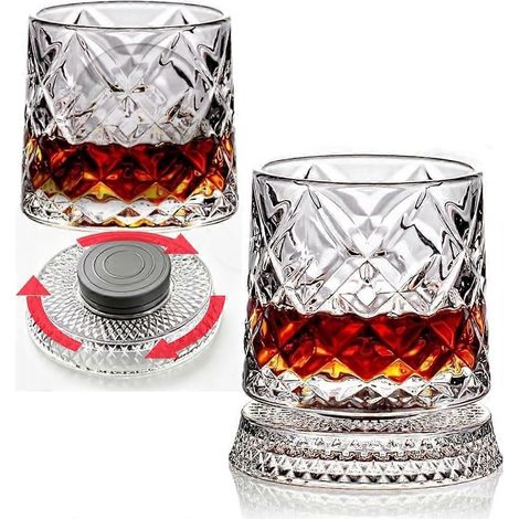 Lot de 2 verres à whisky rotatifs, 27 cl, avec base pivotante Verre à whisky rotatif à 360° Verres Old Fashioned (1/5)