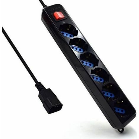 Multiprise - 6 Prises Italiennes Et Schuko - Protection Contre Surtension Et Surcharge - Câble 1,5 M - Noir (1/2)