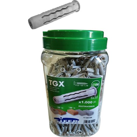 Sifer Nylon SX-Stecker mit 4 Erweiterungen, 6x30, Dose mit 1000 Stück