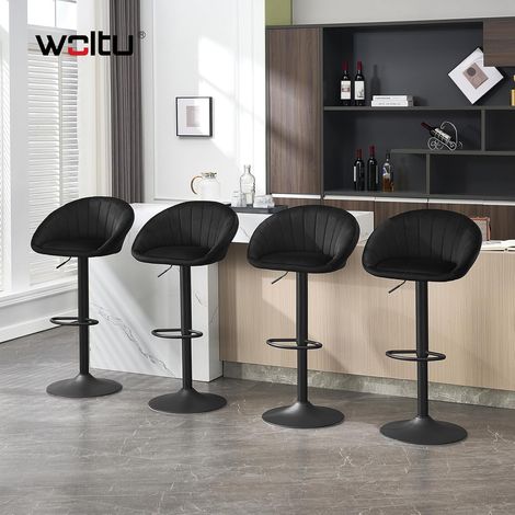 WOLTU Juego de 4 taburetes de bar de terciopelo, sillas de bar giratorias ajustables, color negro