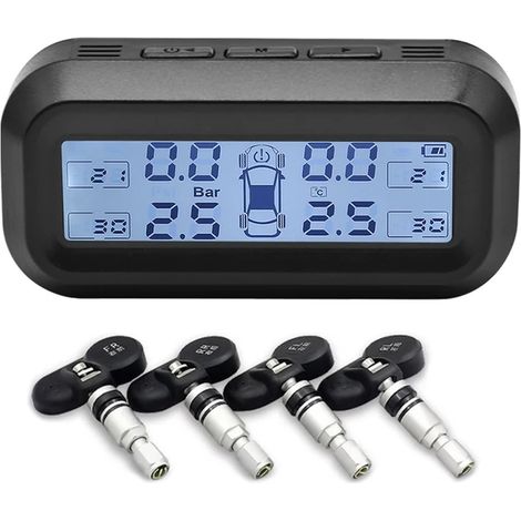 (Intérieur noir et blanc) Système de surveillance de la pression des pneus avec capteurs pour véhicule intelligent, alimentation solaire, écran LCD numérique, alarme de sécurité automobile, capteurs d (1/5)