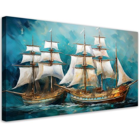 Tableau déco Navires Voiliers Rétro Turquoise 80x40 (1/5)