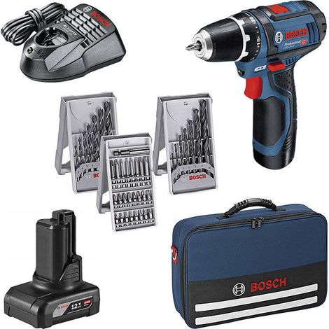 Bosch Taladro atornillador a batería GSR 12V-15 / 1x 2,0 Ah + 1x 4,0 Ah batería + cargador incl. set de puntas y brocas en bolsa blanda - 0615990G6L
