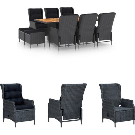 Rattan-Möbel - vidaXL 9-tlg. Garten-Essgruppe mit Auflagen Poly Rattan Dunkelgrau - Auflagen (1/5)