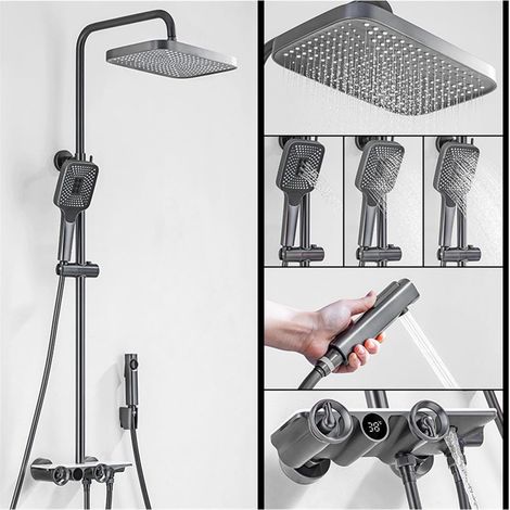 Ensemble de Douche mitigeur thermostatique intelli Thermostatic Shower Faucets Sets,Digital Display Rainfall Shower Systems with Spray Thermostat Tap with Shelf (Color : Gun Gray, Size : 1 UK) (1/5)