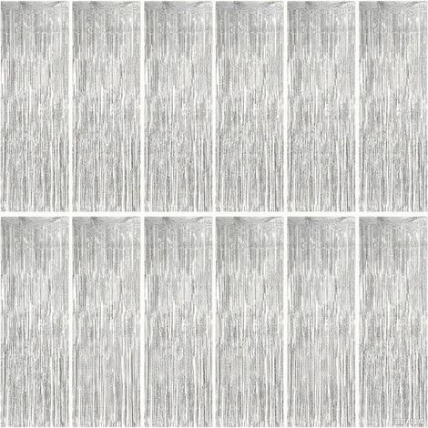 Rideau à paillettes réutilisable et polyvalent à franges métalliques argentées pour la décoration de scène et de fond de mariage (lot de 12). (1/5)