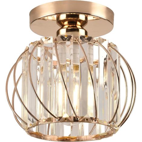 en Lustre cristal petit plafonnier semi encastré pour cuisine couloir salle à manger salon bar Doré (1/4)