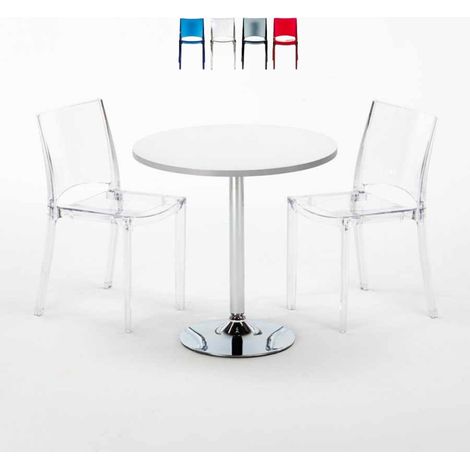 Mesa Redonda Blanca 70x70 cm y Sillas De Colores Transparentes B-Side Spectre - Transparente (1/5)