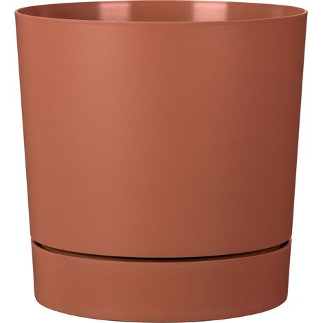 Scheurich PLANO+, Pflanzgefäß aus Kunststoff, Farbe: Siena Red, 28,8 cm Durchmesser, 29 cm hoch, 13 l Vol.