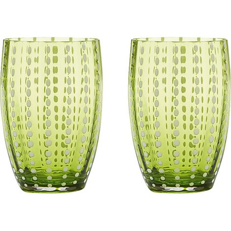 Zafferano Perle Bicchiere Verde Mela - Vetro Colorato Soffiato a Bocca, 32 cl, Lavorato a Mano - Set da 2 Tumblers Artigianali per Acqua o Cocktail