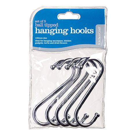 KitchenCraft Pack of Five 10cm Chrome Plated 'S' Hooks