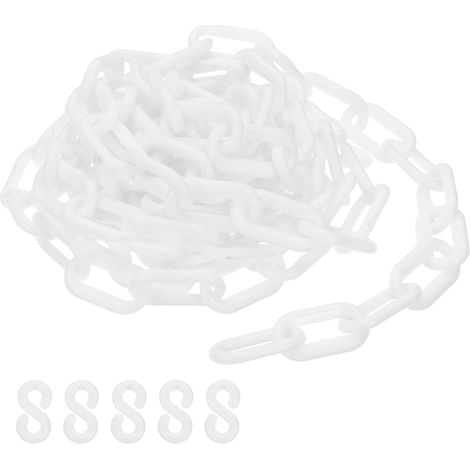 Chaîne en plastique blanche, 10 pieds 6mm Chaîne de sécurité pour le contrôle de foule, file d'attente, parking, clôture, portail, concert, chantier et décoration (1/5)