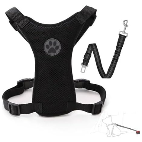 Harnais Voiture Chien, Ceinture Securite, 2-en-1, Maille Respirante, Reglable, Animal, Compagnie (1/5)