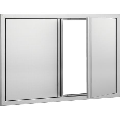 Mophorn Puerta de Acceso a Barbacoa 914 x 610 x 45 mm Puerta de Cocina Exterior Doble Puerta Empotrada de Acero Inoxidable con Manija para Isla de Barbacoa, Estación de Parrilla, Armario Exterior