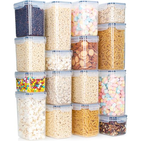 Boîtes de Rangement Alimentaire Hermétiques avec Couvercle – Lot de 16 Contenants Sans BPA pour la Conservation de Céréales, Farine et Aliments – Organizer Cuisine pour Placard et Tiroir (1/5)