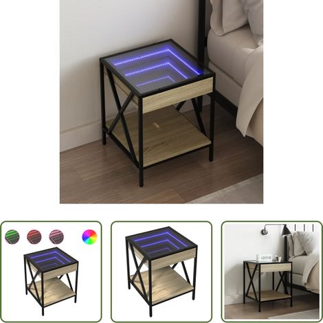 vidaXL Infinity-LED - Nachttisch mit Infinity-LED Sonoma-Eiche 40x40x49 cm (1/5)