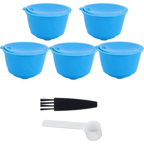Kit de Capsules à Café Réutilisables pour Machine DOLCE GUSTO (5 Capsules Bleues, 1 Cuillère, 1 Brosse)