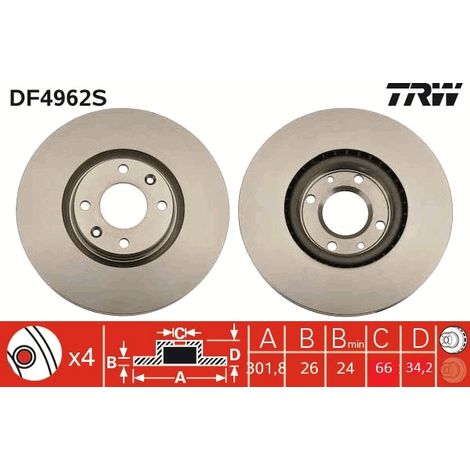 DISQUE DE FREIN AVANT DF4962S TRW (1/3)