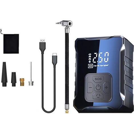 Pompa ad aria elettrica senza fili da 150 PSI con display a LED e batteria da 3668 mAh per auto, biciclette, moto, palloni e giocattoli gonfiabili SOS (1/5)