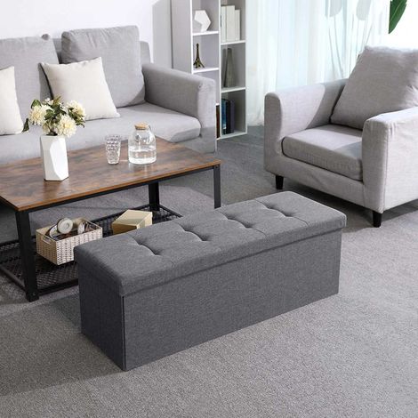 Pouf de rangement en MDF gris foncé - 15 D x 43 W x 15 H (1/5)