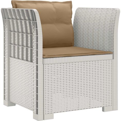 Fauteuil 1 place avec coussins look rotin PP Blanc vidaXL (1/5)
