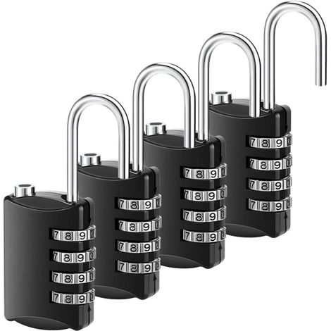Cadenas À Combinaison - 4 Chiffres - Étanche - En Alliage De Zinc Et Acier Inoxydable - Pour Portail Valise Extérieur - Lot De 4