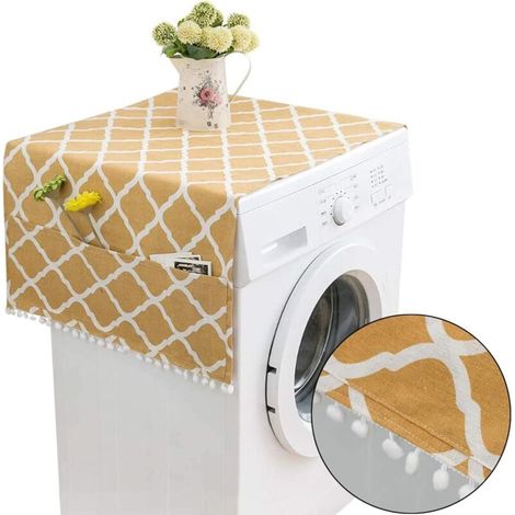 Couvercle Anti-poussière Pour Réfrigérateur Couvercle Anti-poussière Polyvalent Polyvalentes Coton Lin Housse De Lave-linge Pour Réfrigérateur, Lave-linge, Avec Poches De Rangement Latérales (Jaune)