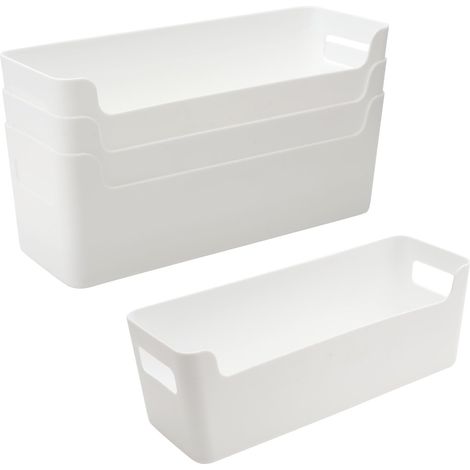 Lot de 4 boîtes de rangement pour salle de bain, paniers de rangement blancs, tiroirs en plastique, pour cuisine, papeterie, armoire, coiffeuse, câble de données (1/5)