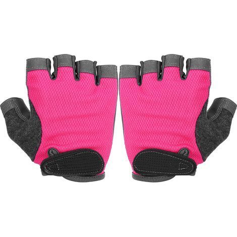Paire de gants de fitness demi-doigts antidérapants et élastiques pour entraînement haltères, yoga aérien, spinning (Rouge Rose L) (1/5)