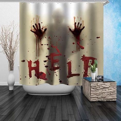 Halloween Shower Curtain Horror Help Me with Bloody Hands Halloween Theme Decor Scary Shower Curtain with 12 Hooks 180 x 180 cm (1/5)