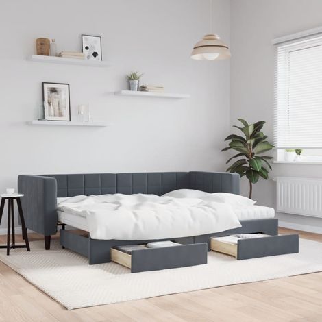 Tagesbett Ausziehbar mit Schubladen Dunkelgrau 80x200 cm Samt (1/5)