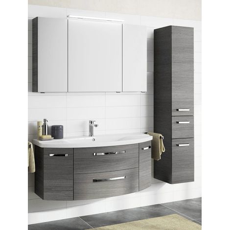 Badezimmer Set FES-4010 in Graphit Struktur mit 120cm Waschtisch, LED-Spiegelschrank und Hochschrank B/H/T: 166/200/46cm (1/5)