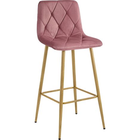 Sgabello alto Nado in velluto rosa antico con gambe effetto quercia (1/5)