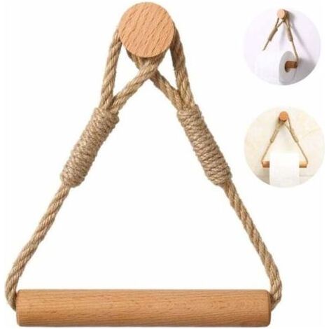 Porte Papier Toilette Auto-adhésif, Porte Rouleau Papier WC sans Percage, Support de Rouleau de Serviette Toilette Corde en Bois Anneau De Serviette Rustic, Salle de Bain Accessoires - Marron (1/5)