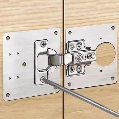 Lot de 2 plaques de réparation de charnières d armoire Kit de réparation de charnière en acier inoxydable de qualité supérieure pour portes de placard (1/4)