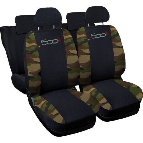 Lupex shop - Coprisedili Auto Compatibili per 500L, Made In Italy, set di copri sedili anteriori e posteriori con copri poggiatesta incluso, tessuto poliestere, Nero - Mim. Classico
