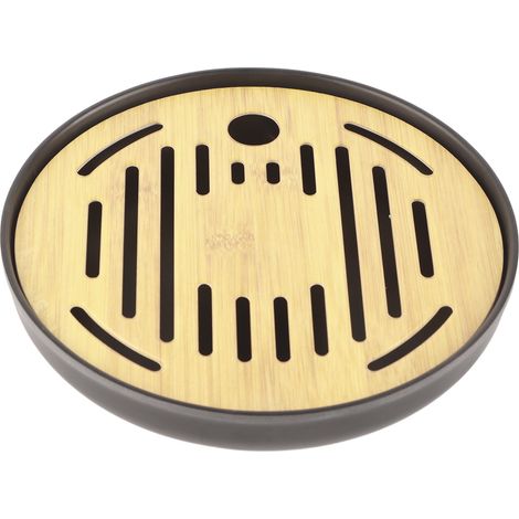Teetablett aus Bambus, Untertasse mit Abfluss und Wasserbehälter, rundes Tablett mit 8 Zoll Durchmesser, Wohnaccessoires. (1/5)