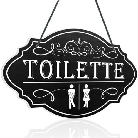1 Plaque signalétique toilette,PVC résistant,noir et blanc,style vintage,pictogrammes homme femme,intérieur café hôtel bureau (1/5)