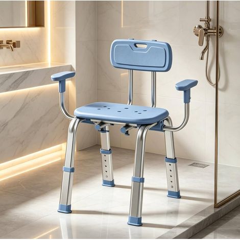 Chaise de douche réglable en hauteur en aluminium bleu, antidérapante FLORAGRACE (1/5)