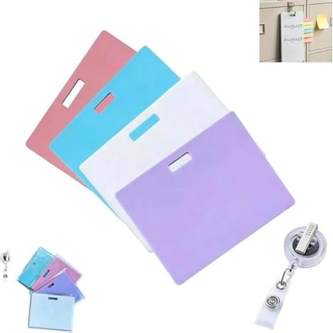 Lot de 4 mini tableaux blancs effaables réutilisables avec clip d'identité, bloc-notes horizontal vertical en silicone, double face pour infirmières et enseignants (horizontal) (1/5)