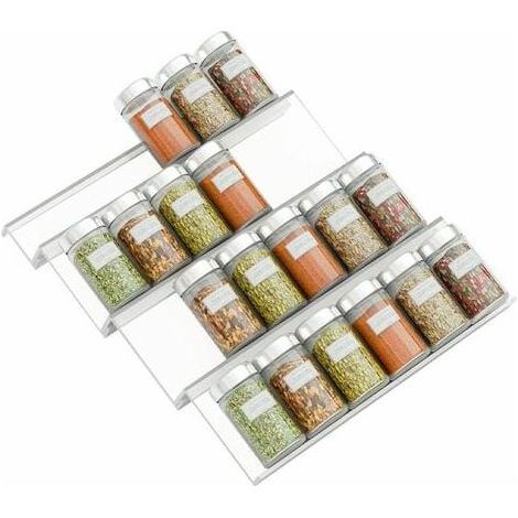 Range épices extensible 4 niveaux en PVC transparent – Dimensions 45 x 33 cm – Rangement tiroir pour épices, condiments, aromates (1/5)