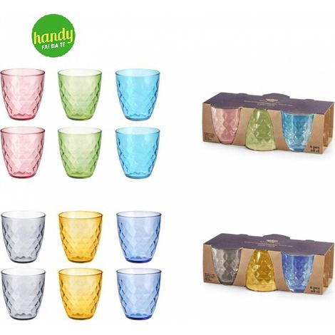 Set 6 bicchieri Vibe Royal Norfolk 28 cl in vetro decorato Colori assortiti