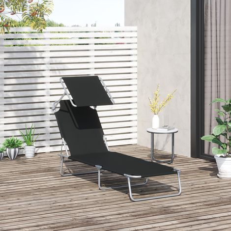 Chaise longue pliante protection solaire dossier 4 positions Charge 120 kg jardin piscine - Couleur: Noir