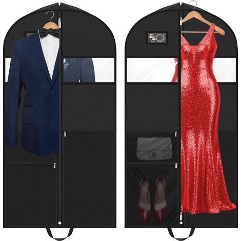 2PCS Housse Vetements à Suspendre avec 3 Poches Zippées, Voyage Housse Costume 130X60 cm, étanche Housses Robe pour Rangement Placards (1/5)