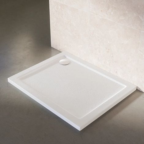 Piatto Doccia Rettangolare 80x100cm Effetto Pietra Bianco in Acrilico Altezza 4cm Mod. Petra